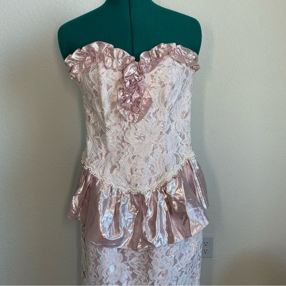 1980s Scott McClintock Metallic Pink & Lace Dress (A8) - Picture 4 of 14